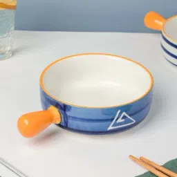 Nestasia symbolic White & Blue Nitori Ceramic Bowl with Handle for Serving Snacks (7.8 Inch, 700 ml)-13
