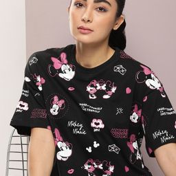 Kook N Keech Disney Mickey & Minnie Printed Drop-Shoulder Sleeves Pure Cotton T-shirt-image-19
