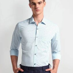 Arrow Blue Cotton Slim Fit Printed Shirt-picture-12