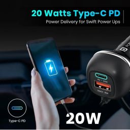 Portronics 71W Car Power 1C Triple Output Fast Car Charger with 33W Type C Cable (Black) image 3