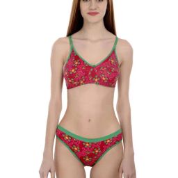 AROUSY Red Cotton Printed Bra Panty Set-11