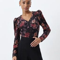 Wardrobe by Westside Black Floral Design Top-image-97