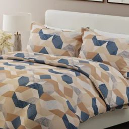 Boutique Living India Brown Cotton Geometric King Bedsheet With 2 Pillow Covers-image-24