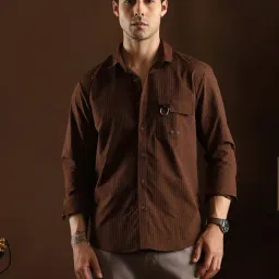 Campus Sutra Chocolate Brown Grid-Utility Shirt-picture-49