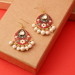 OOMPH Red & Gold-Toned Teardrop Shaped Drop Earrings-24