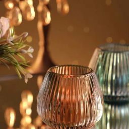 Pure Home and Living Brown Glass Ribbed Tealight Holder-image-81
