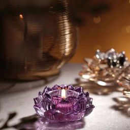 Pure Home and Living Purple Glass Floral Shaped Tealight Holders - Set of 2-picture-8