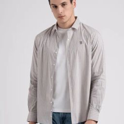 Red Tape Beige Loose Fit Striped Shirt-image-87