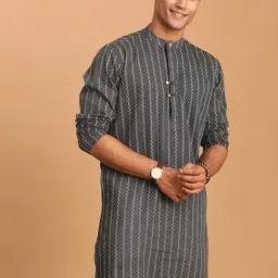 VASTRAMAY Grey Cotton Regular Self Kurta-picture-39