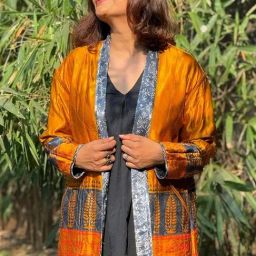 Chidiyaa Mustard & Grey Sardi Ki Dhoop Softember Mashru Silk Reversible Jacket-picture-26