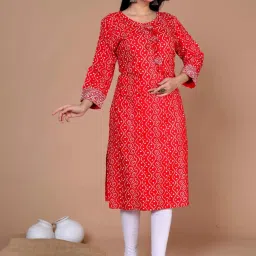 Miravan Red Straight Printed Kurta image 3