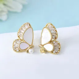 Voylla Gold-Plated Stone Studded & Beaded Blossom Butterfly Shaped Studs-image-80