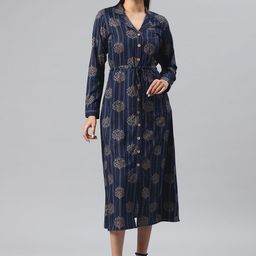 Cottinfab Ethnic Motifs Printed Belted Shirt Midi Dress-picture-22