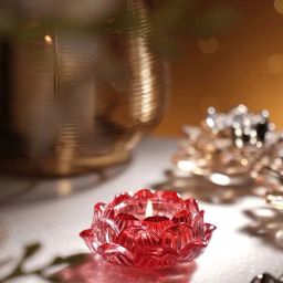 Pure Home and Living Red Glass Floral Shaped Tealight Holders - Set of 2-picture-2
