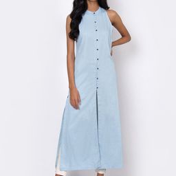 ROOTED Turquoise Blue Mandarin Collar Tunic-image-3
