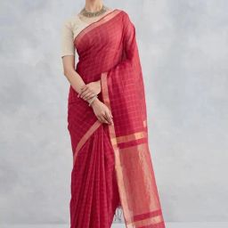 Fabindia Red Woven Design Sarees-image-94