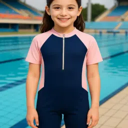 Bubble Berry Girls Navy Blue Color Block Swimsuit-picture-12