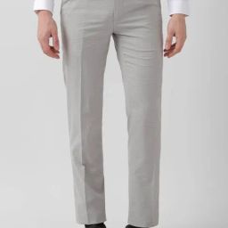Peter England Sky Grey Slim Fit Checks Trousers-picture-37