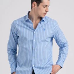 Red Tape Blue Loose Fit Striped Shirt-image-84