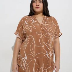 Gia by Westside Brown Printed Pattern High-Low Blouse-image-37