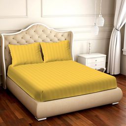BELLA CASA Yellow Striped 210 TC Cotton 1 King Bedsheet with 2 Pillow Covers-image-8