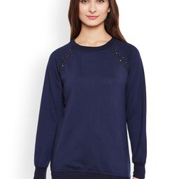 Belle Fille Women Navy Blue Solid Sweatshirt-image-56