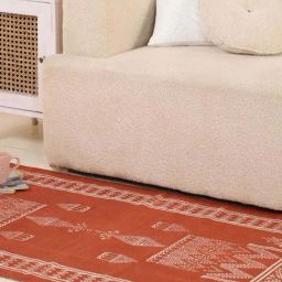 Peepul Tree Rust Brown Pure Cotton Handprinted Rug-21
