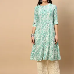 SHOWOFF Mint Green & White Floral Print Kurta-image-83