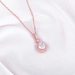 GIVA 92.5 Sterling Silver Rose Gold Drizzle Drop Pendant With Link Chain-image-64