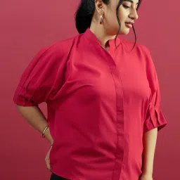 Curve By Kassually Red Regular Fit Shirt image 3