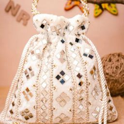 NR by Nidhi Rathi White Fabric Embellished Potli-picture-5