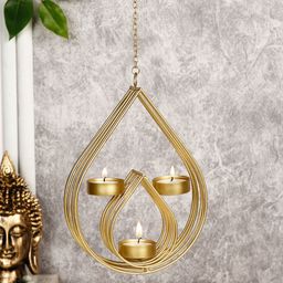 CraftVatika Gold-Toned Tealight Wall Hanging Candle Holder-39