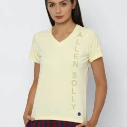 Allen Solly Yellow Cotton Printed T-Shirt-image-15