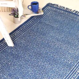 Peepul Tree Indigo Pure Cotton Block Printed Rug image 3