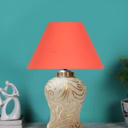 Aura Orange & Gold-Toned Frustum Shape Glass & Wooden Table Lamp-19