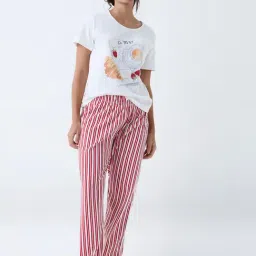 Wunderlove by Westside White Printed Cotton Pyjama Set In A Bag-image-69