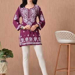 Syrish Embroidered Chikankari Modal Handloom Chikankari Kurti-image-11