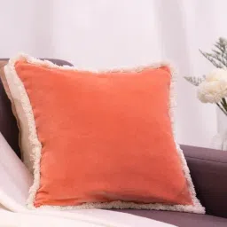 Haus & Kinder Terracotta Luxe Coral Cotton Solid Cushion Cover-picture-34