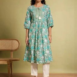 Taneira Light Green Cotton Regular Fit Printed Kurtas-picture-15