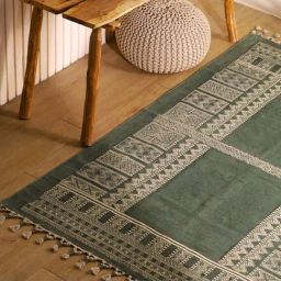 Peepul Tree Sea Green Pure Cotton Handprinted Floor Rug-42