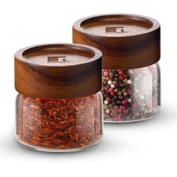 Bergner Acadia Borosilicate Airtight Multipurpose Glass Jar with Solid Wood Lid Set of 2 (120ml)-6