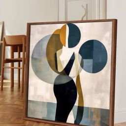 Art Street Grey Large Framed Abstract Round Circle Canvas Painting-image-9