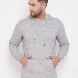 Hypernation Men Grey Melange Solid Pure Cotton Fleece Sweatshirt-image-5