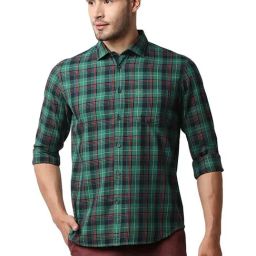 Basics Green Lake Cotton Slim Fit Checks Shirt-image-49