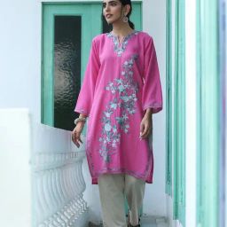 House of Chikankari Pink Embroidered Kurta-picture-20