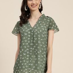 Qurvii Print Flared Sleeves Georgette Longline Top-picture-12