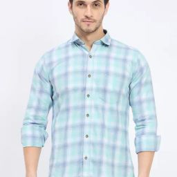 Duke Green & Blue Cotton Slim Fit Checks Shirt-image-41