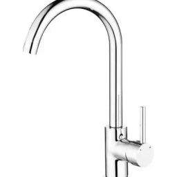 EUROBRASS 32.5 cm Height Round Silver Brass Chrome Finish Single Lever Deck Mounted Kitchen Mixer Faucet With Swivel Spout-40