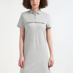 TOMMY HILFIGER Grey Cotton Logo Print Dress-image-61
