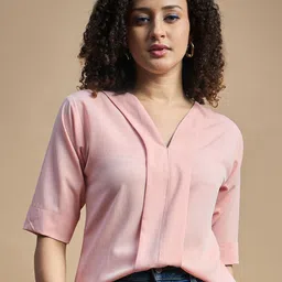 The Roadster Lifestyle Co. Pink V-Neck Shirt Style Top-picture-31